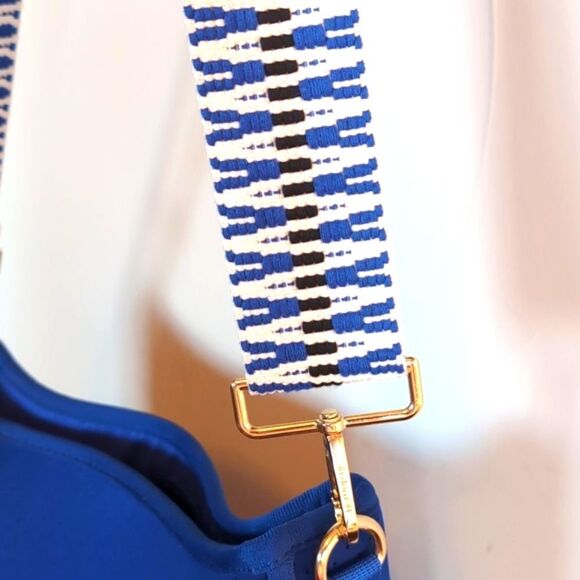 Ah dorned Royal Blue Neoprene Messenger Bag Style -Blue/Black White Woven Strap - Picture 11 of 15